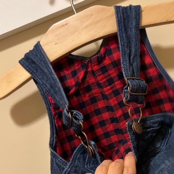 NWOT Denim and Plaid Lined Overalls - Picture 4 of 6